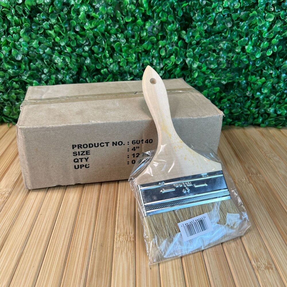 Box of 12 New 4 Inch Chip Paint Brush Light Brown 100% Pure Bristle Pro Grade